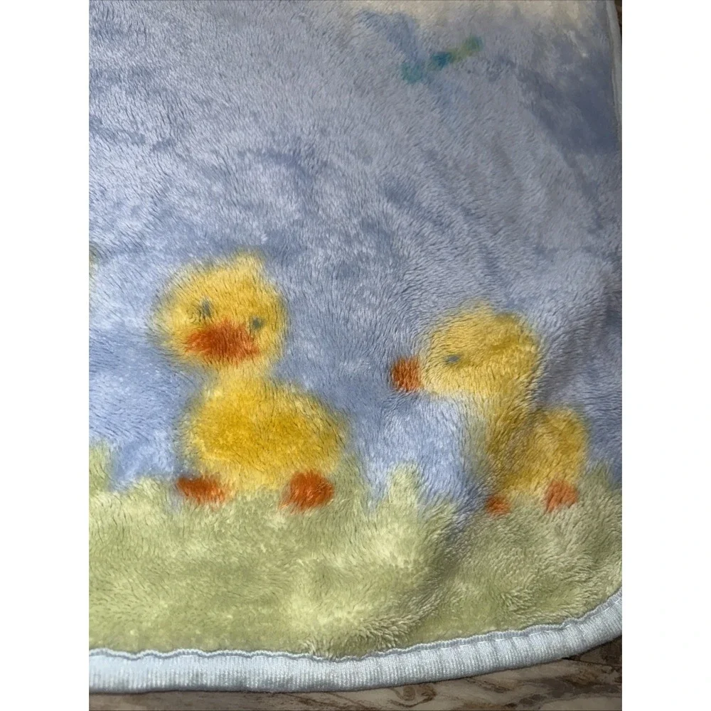 Vintage Carter's Plush Duck Ducks Dragonfly Clouds Baby Blanket Cozy Soft 44X30
